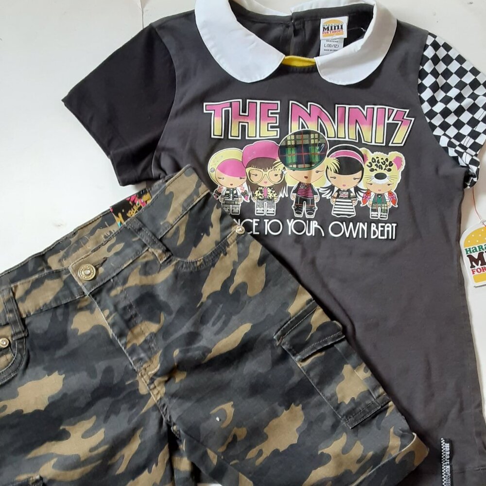 NWT Girl's Sz 10 Liquid Gold Camo Shorts and Hara Juku Mini"s  Shirt